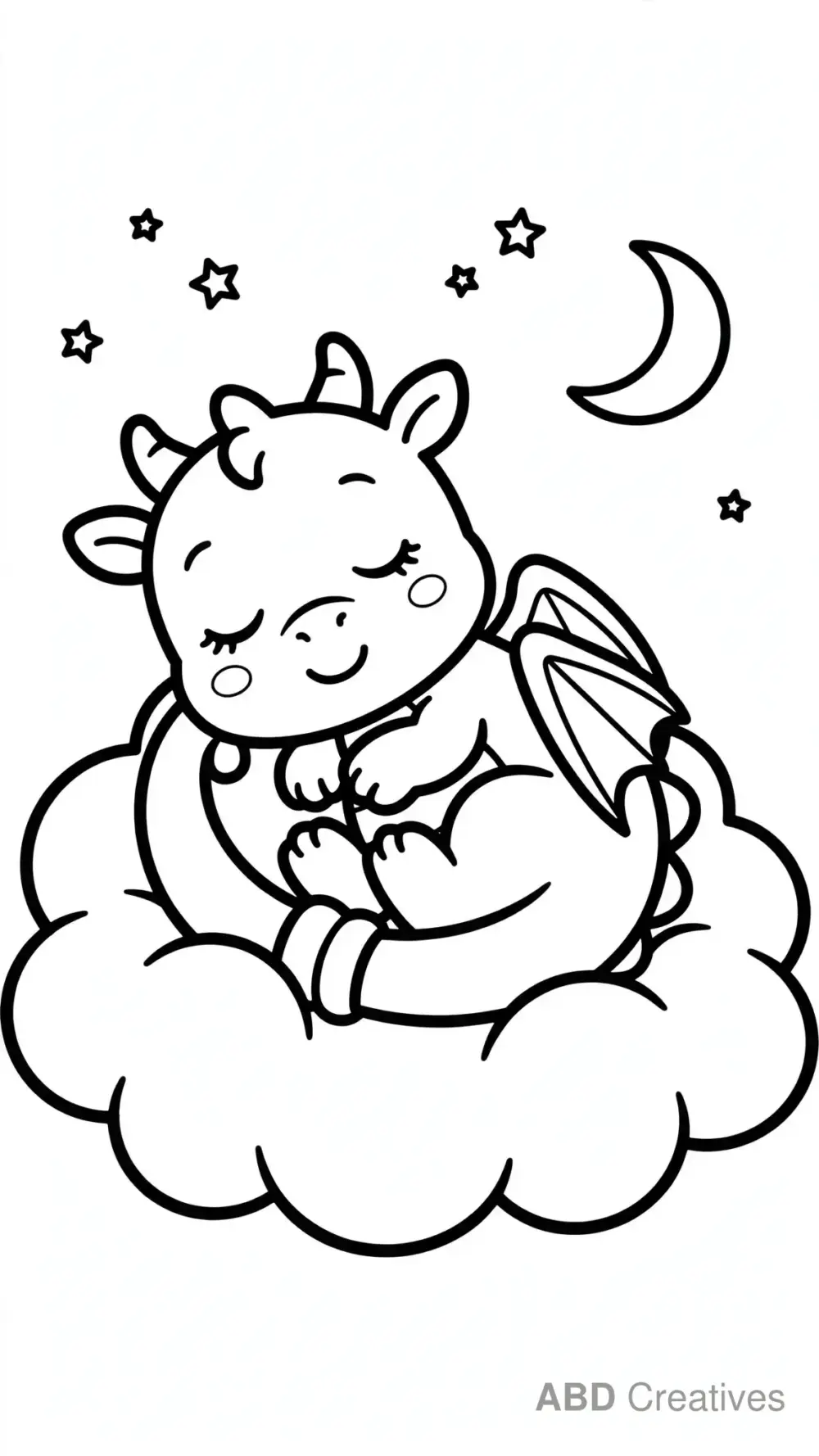 Dragon Sleeping on a Cloud Coloring Page