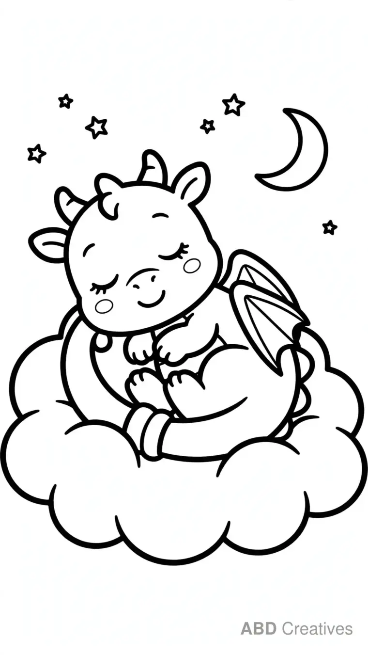 Dragon Sleeping on a Cloud Coloring Page