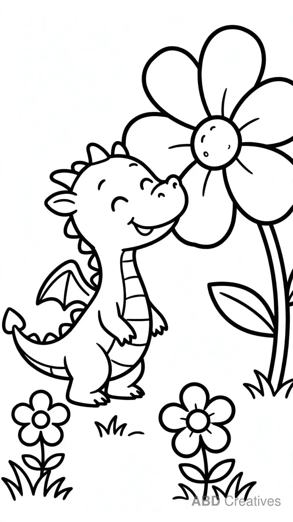Dragon Smelling a Giant Flower Coloring Page