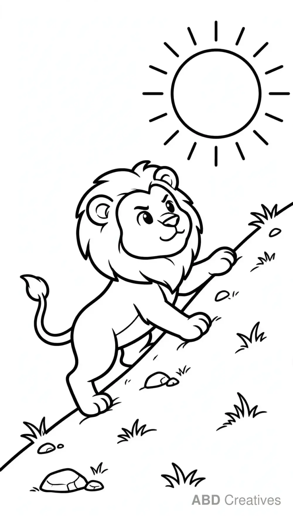 Lion Climbing a Hill at Sunrise Coloring Page
