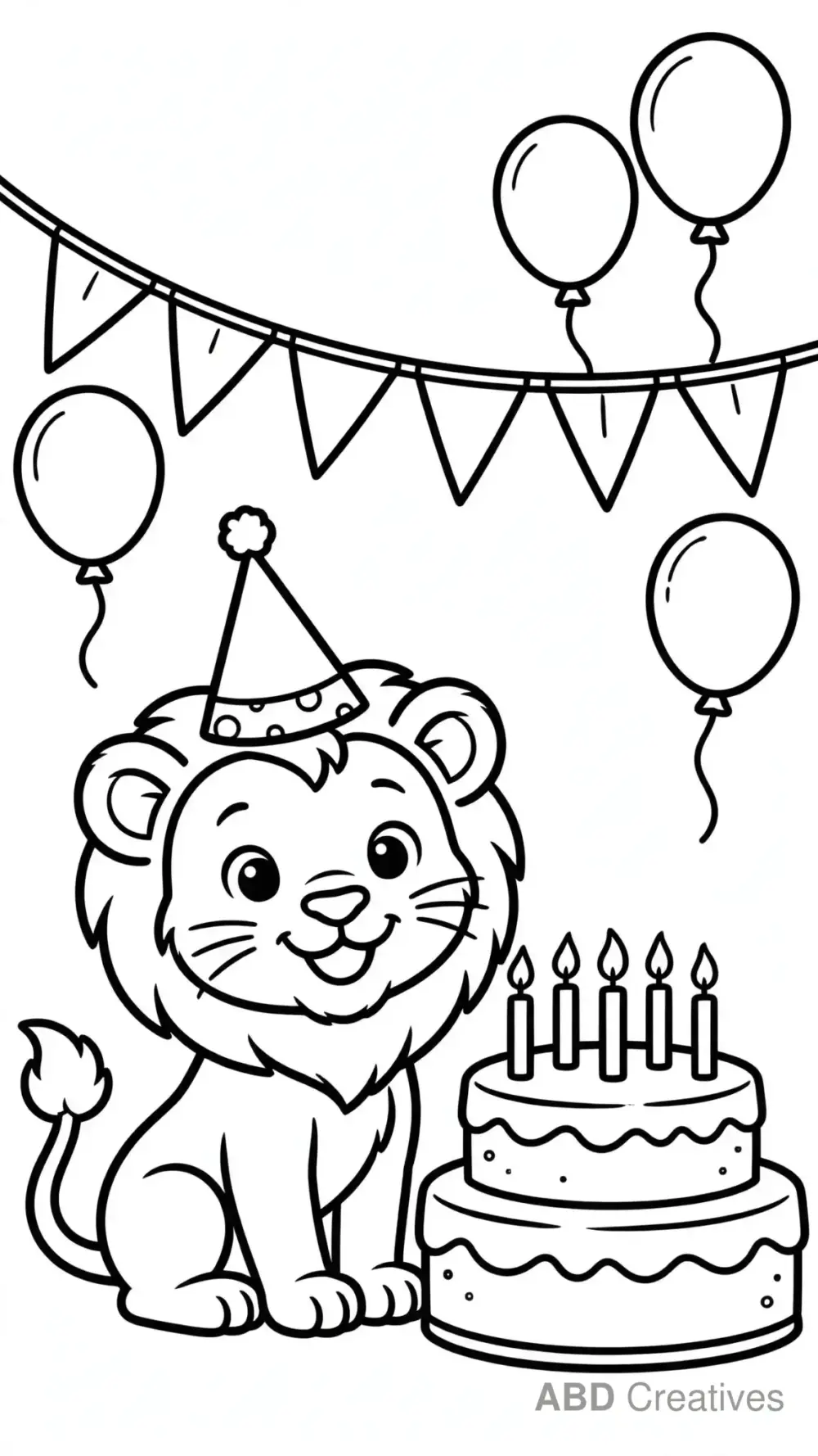 Lion Cub at a Birthday Party Coloring Page