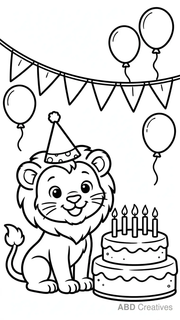 Lion Cub at a Birthday Party Coloring Page