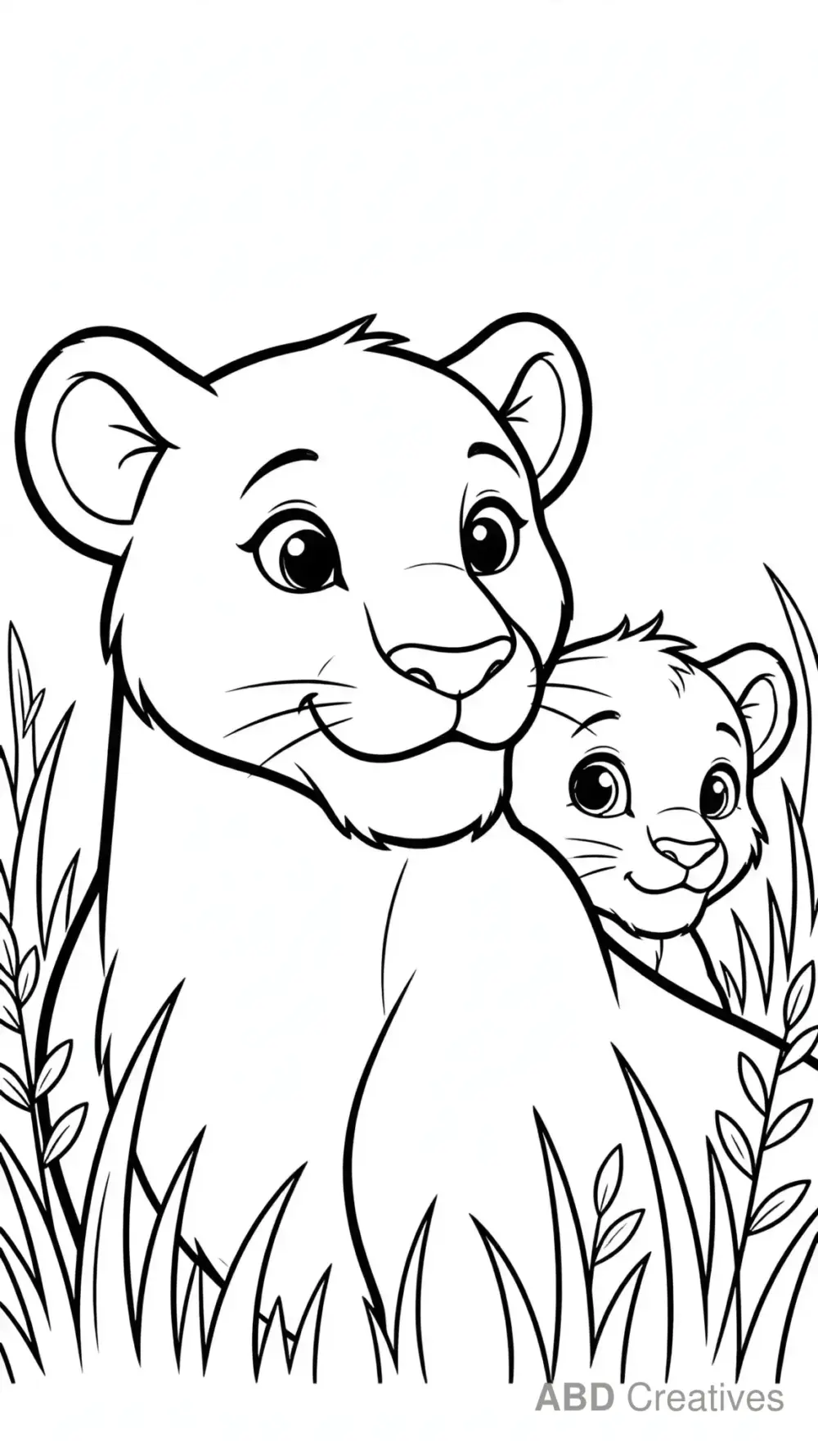 Lion Cub Hiding Behind Mom Coloring Page