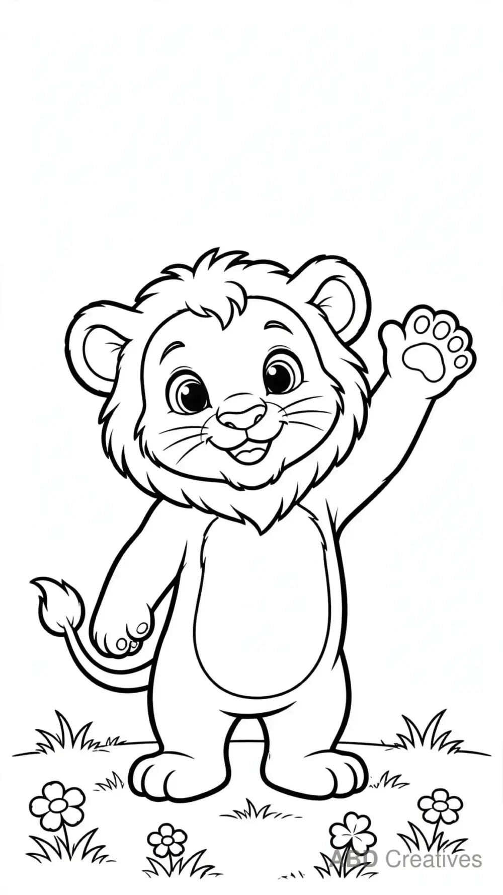 Lion Cub Waving Hello Coloring Page