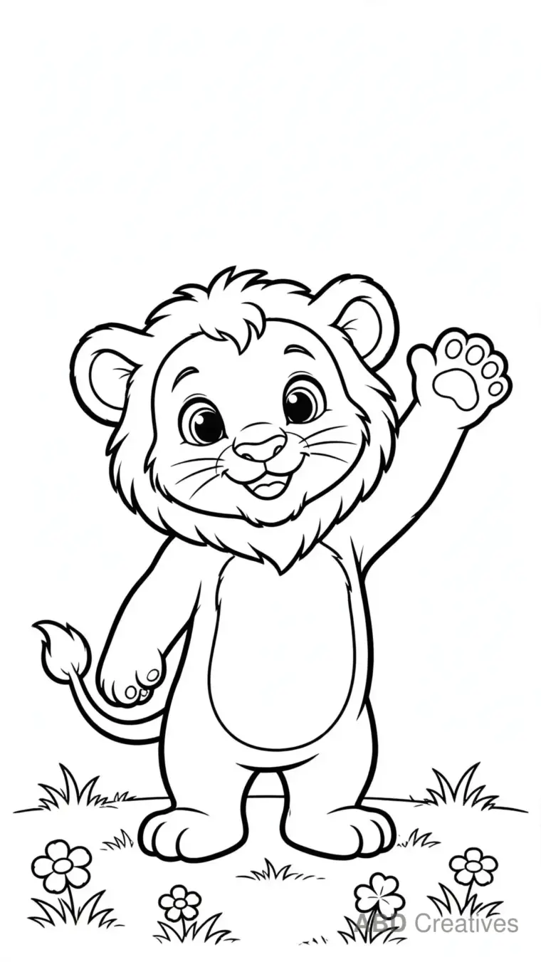 Lion Cub Waving Hello Coloring Page