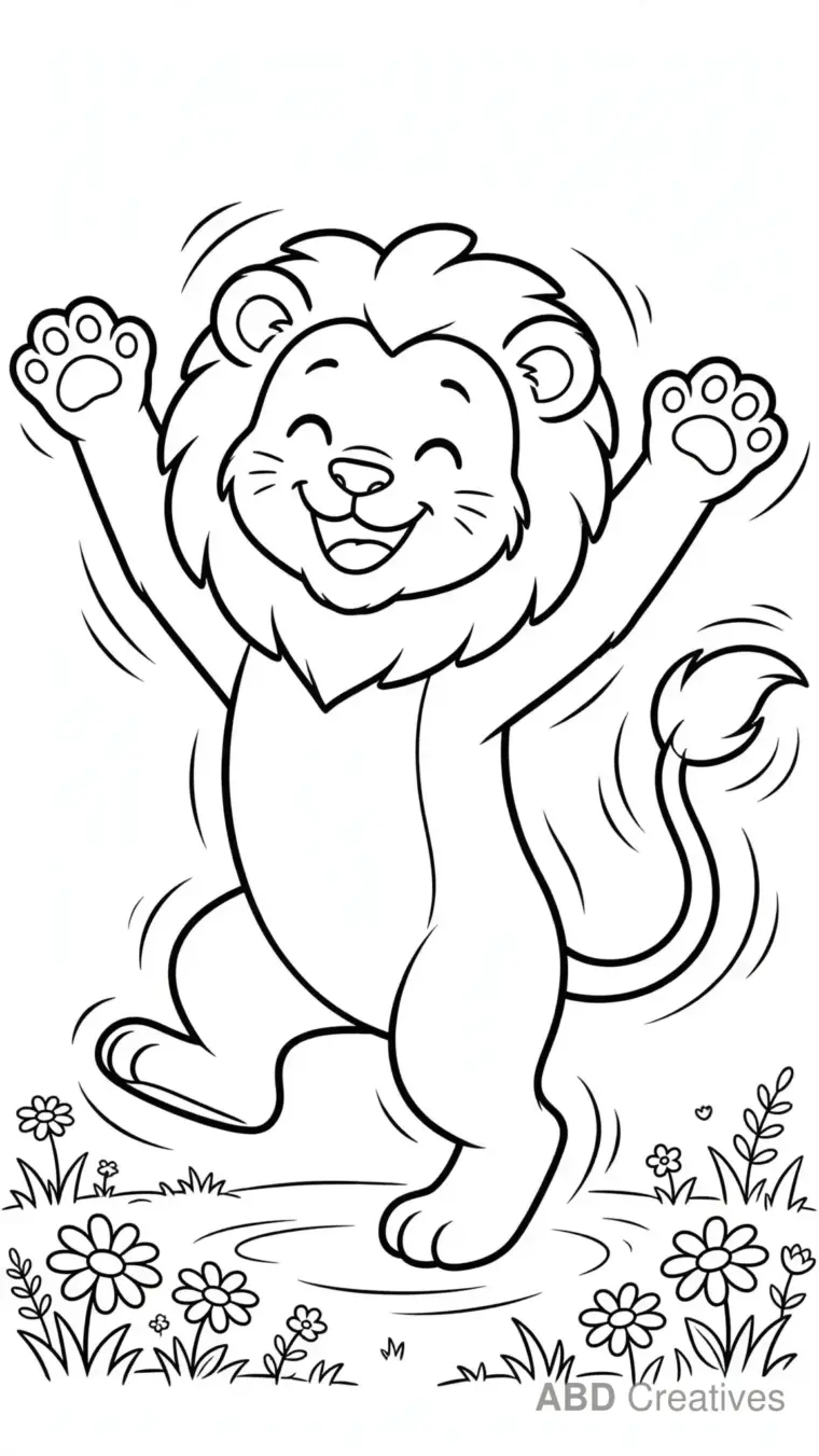 Lion Dancing in the Meadow Coloring Page