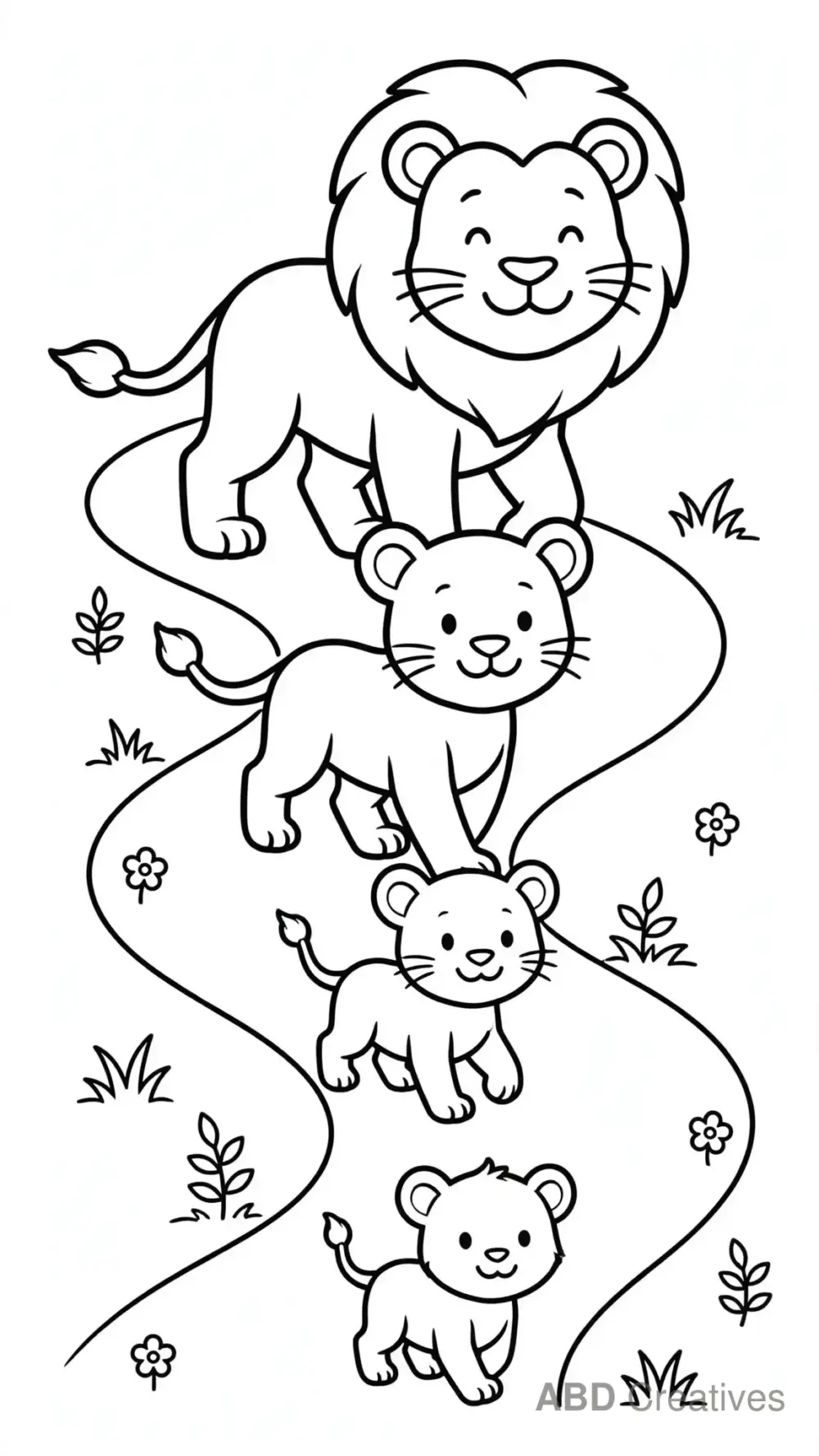 Lion Family Walking Together Coloring Page