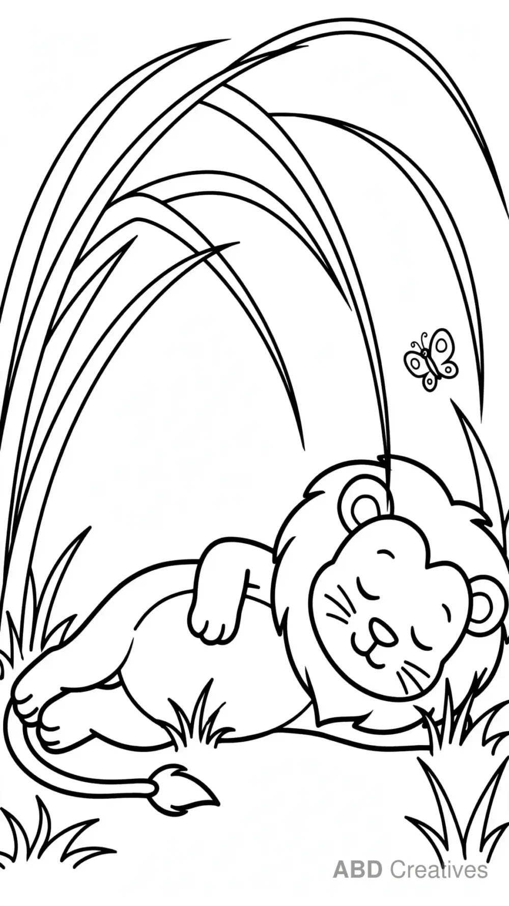 Lion Napping in Tall Grass Coloring Page