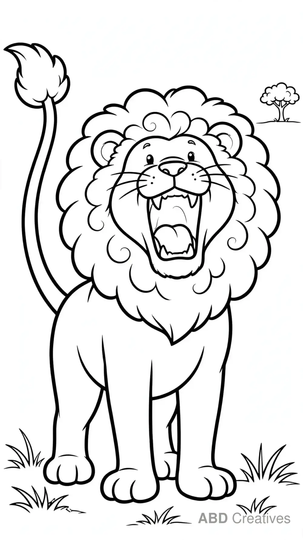 Lion Roaring with Big Mane Coloring Page