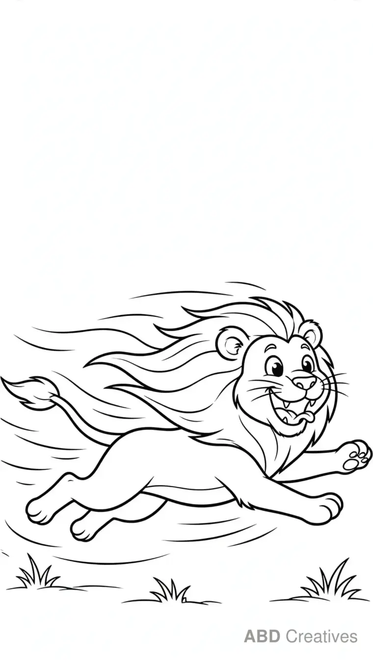 Lion Running Across the Plains Coloring Page