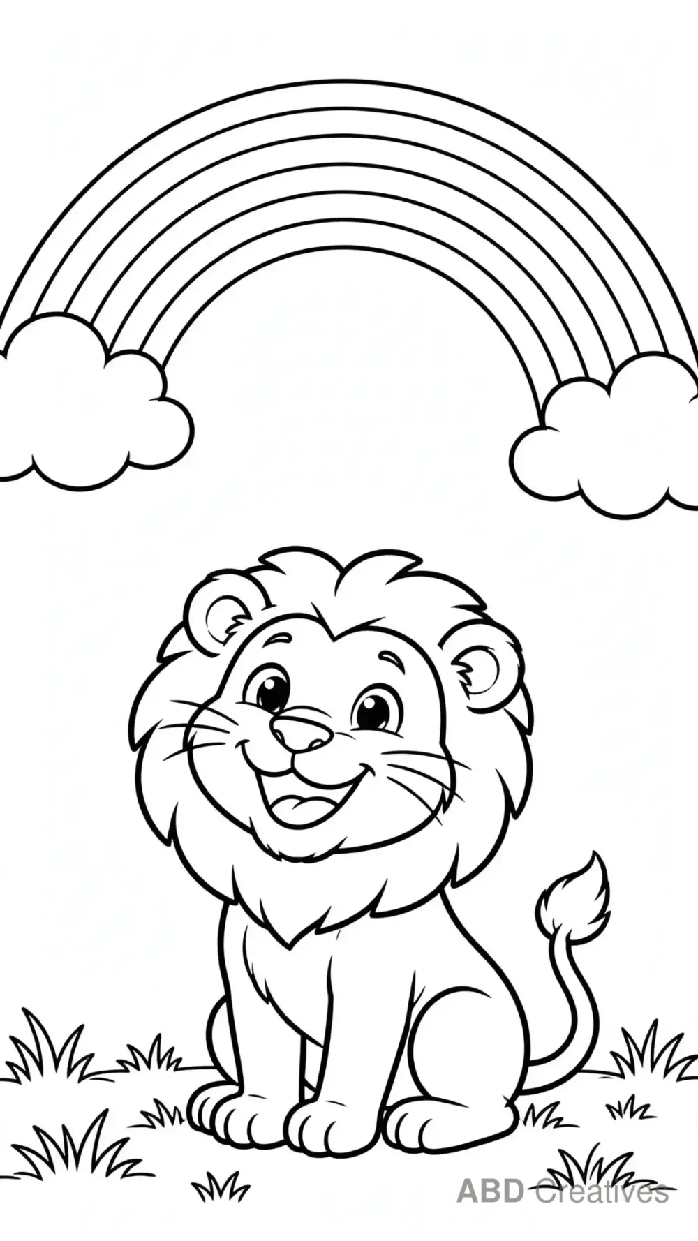 Lion Smiling Under a Rainbow Coloring Page
