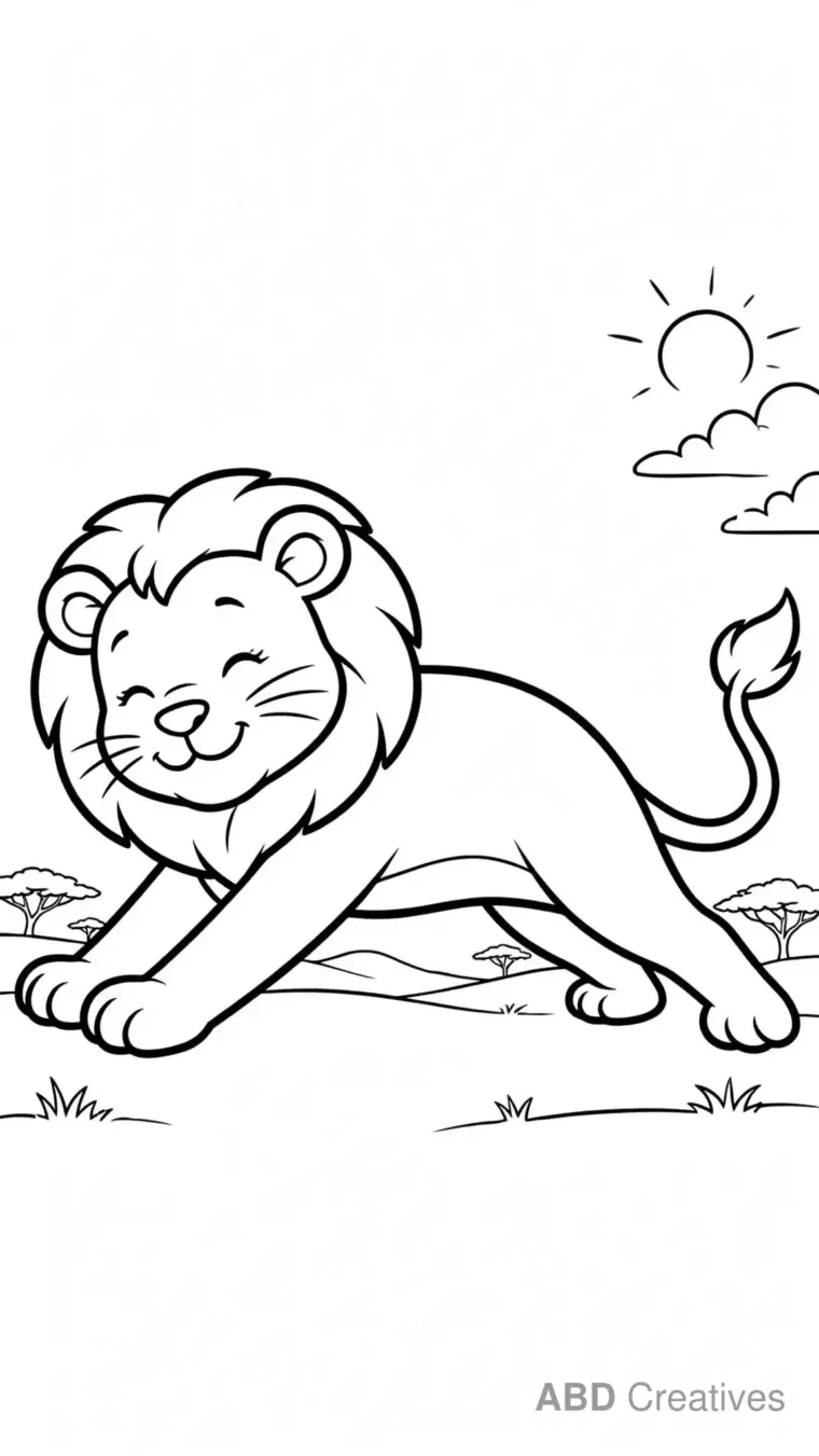 Lion Stretching in the Morning Coloring Page