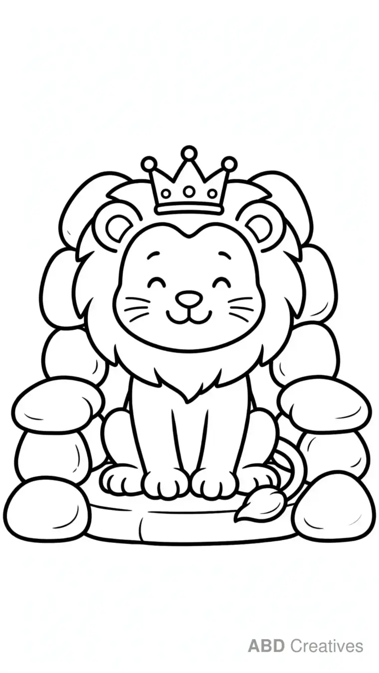 Lion Wearing a Golden Crown Coloring Page