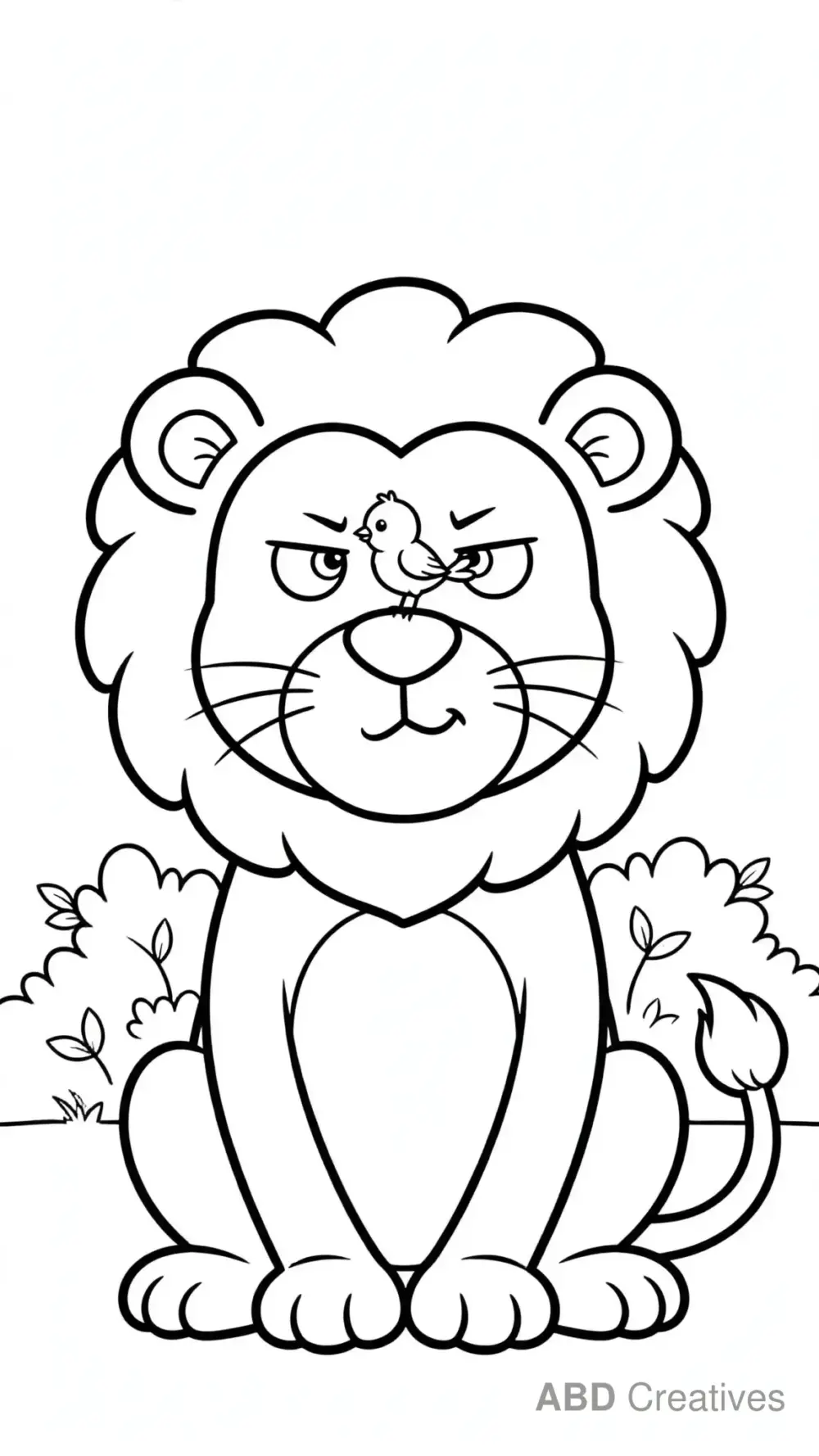 Lion with a Bird on His Nose Coloring Page