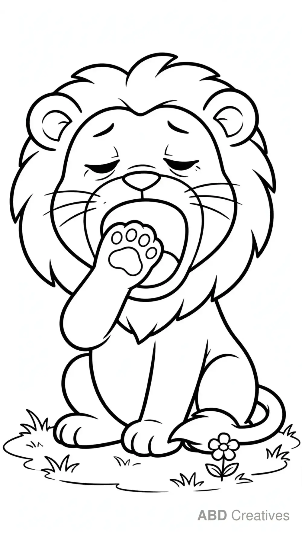 Lion Yawning Wide Coloring Page