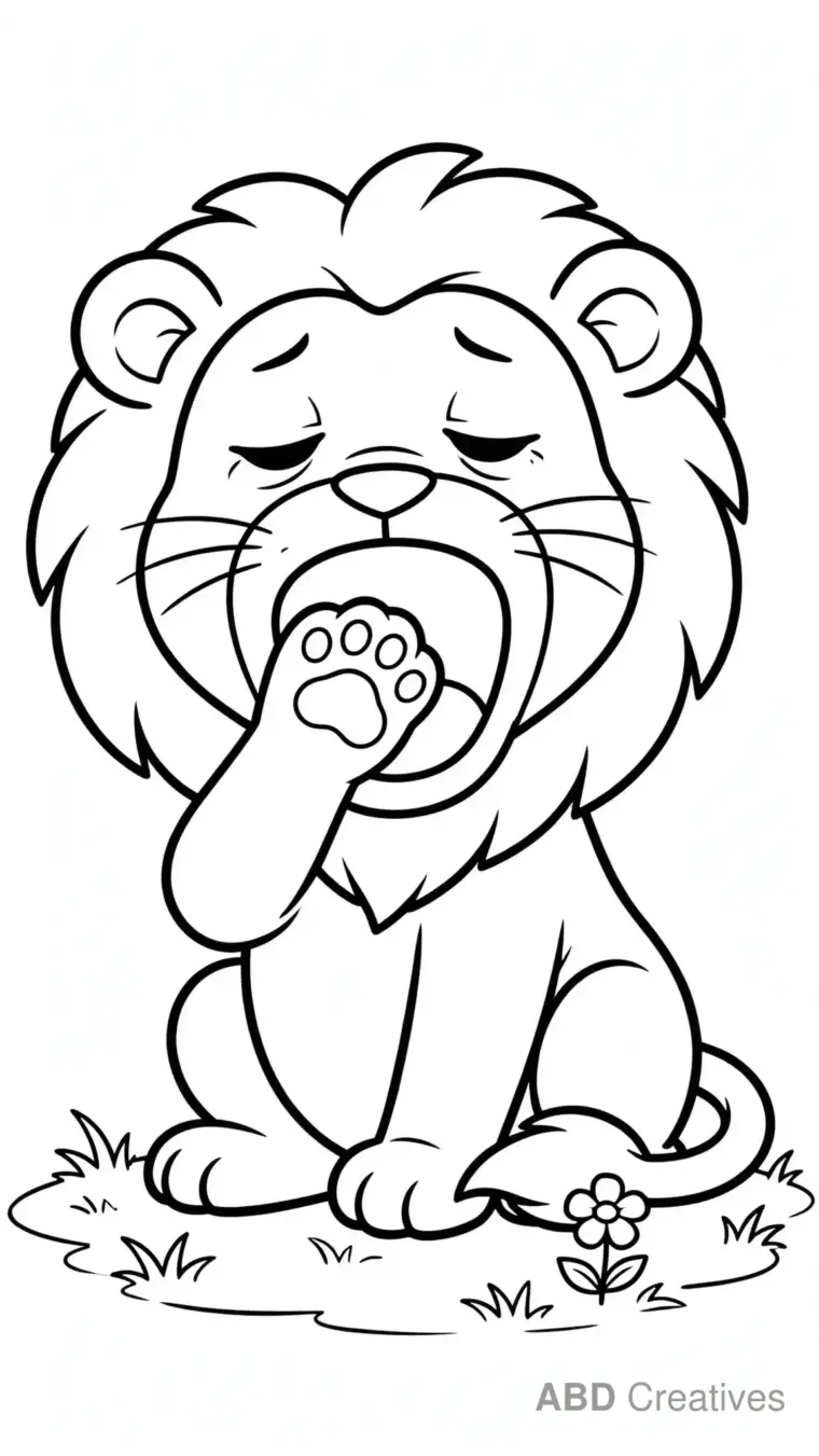 Lion Yawning Wide Coloring Page