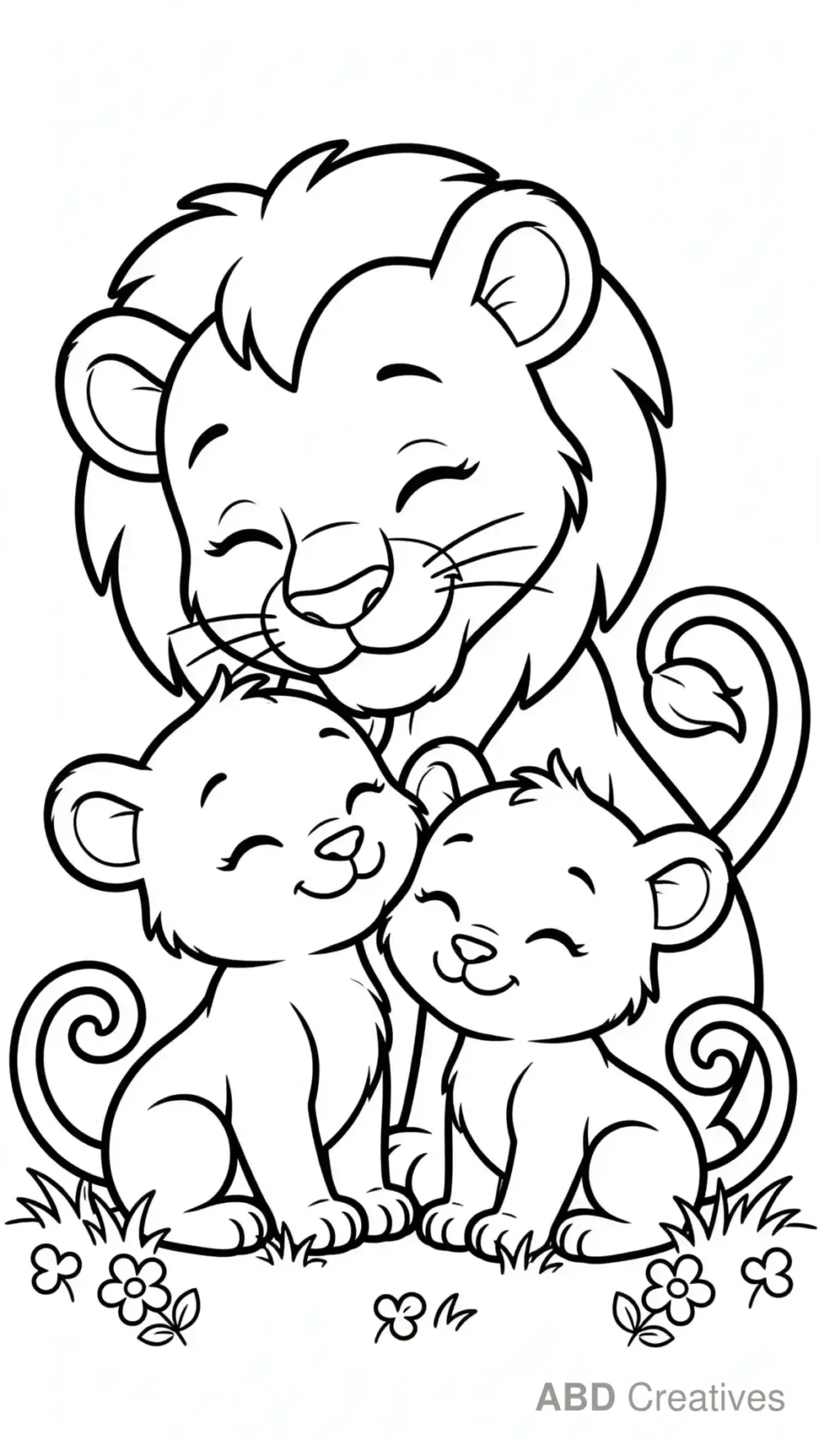 Lioness Cuddling Her Cubs Coloring Page