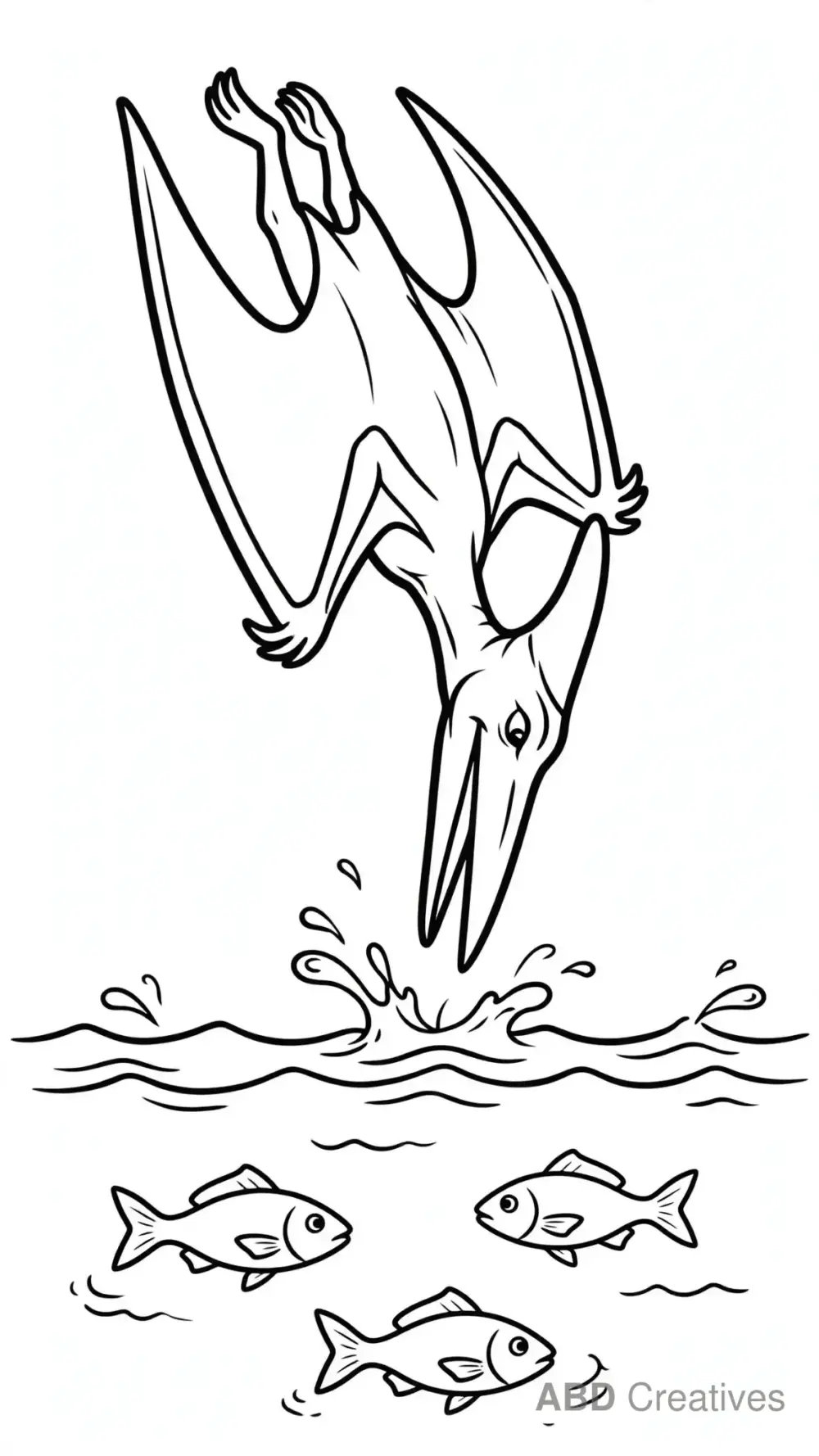Pterodactyl Diving for Fish Coloring Page