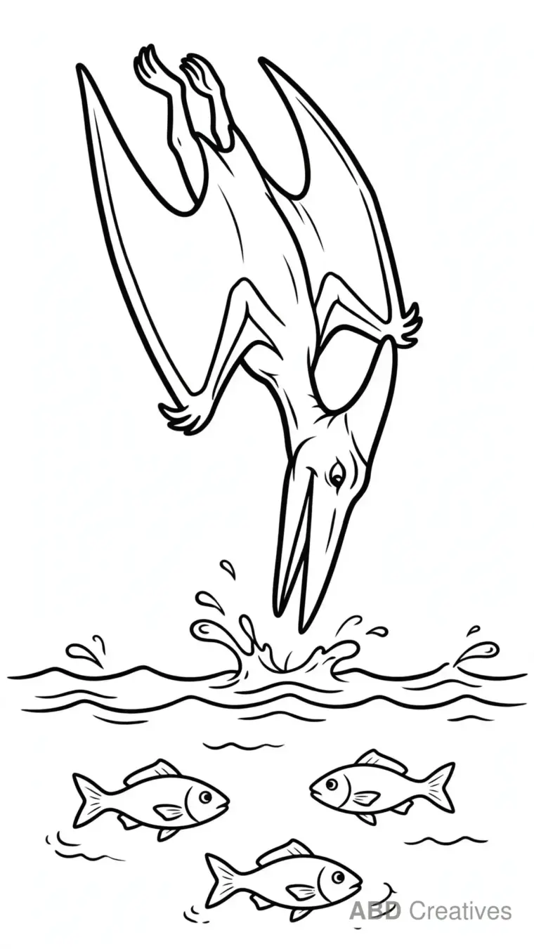 Pterodactyl Diving for Fish Coloring Page