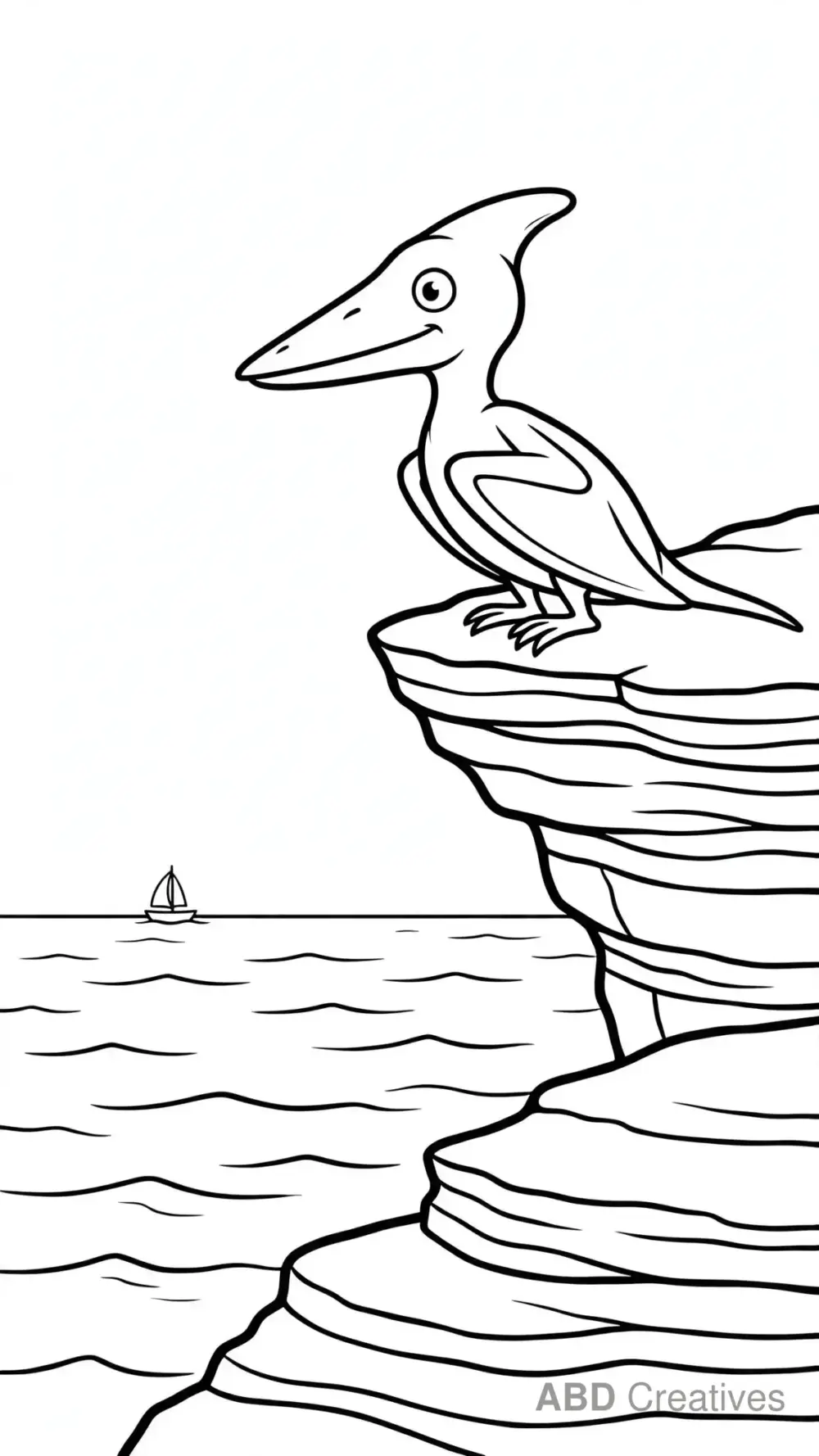 Pterodactyl Resting on a Cliff Coloring Page