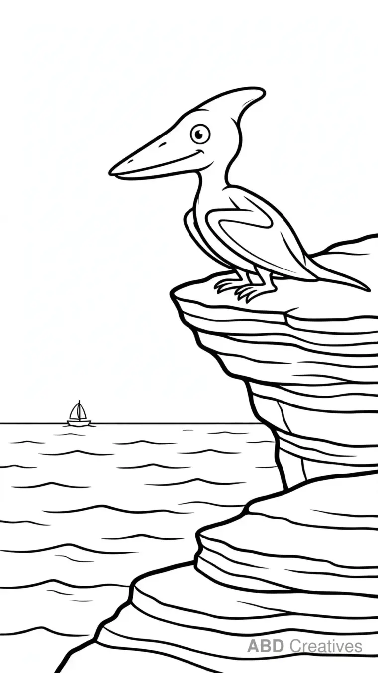 Pterodactyl Resting on a Cliff Coloring Page