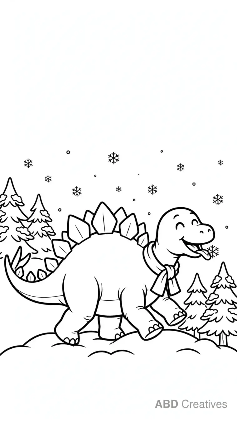 Stegosaurus in the Snow Coloring Page