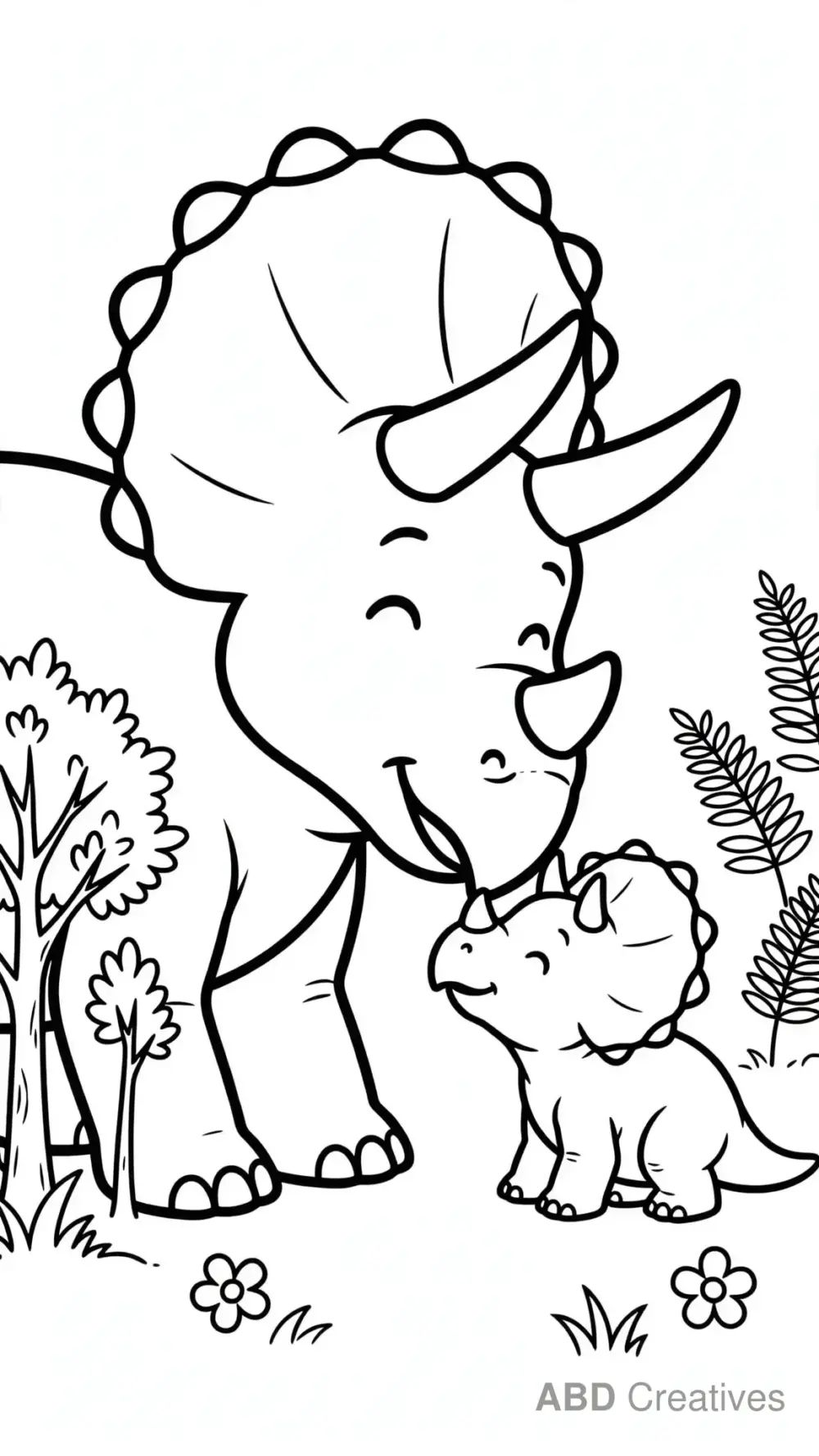 Triceratops Mother and Baby Coloring Page