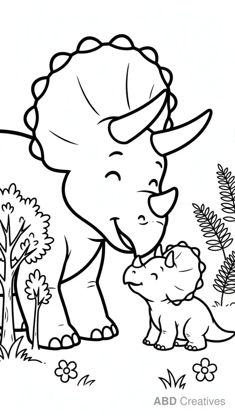 Triceratops Mother and Baby Coloring Page