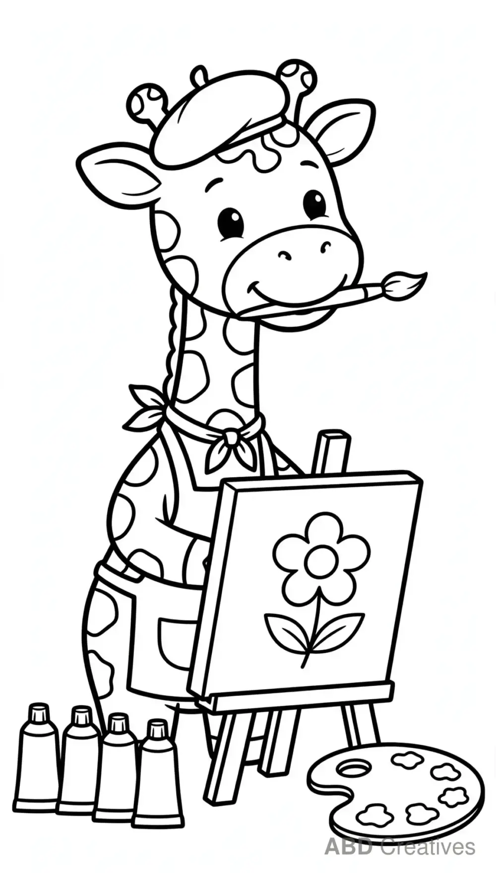 Artist Giraffe Painting a Picture Coloring Page