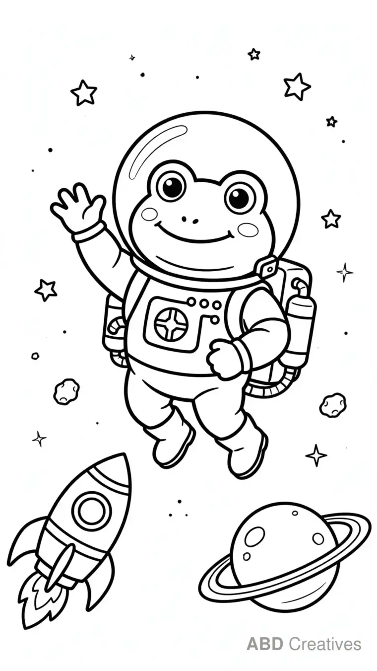 Astronaut Frog in Space Coloring Page