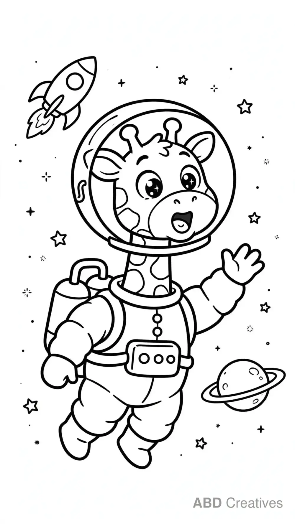 Astronaut Giraffe in Space Coloring Page