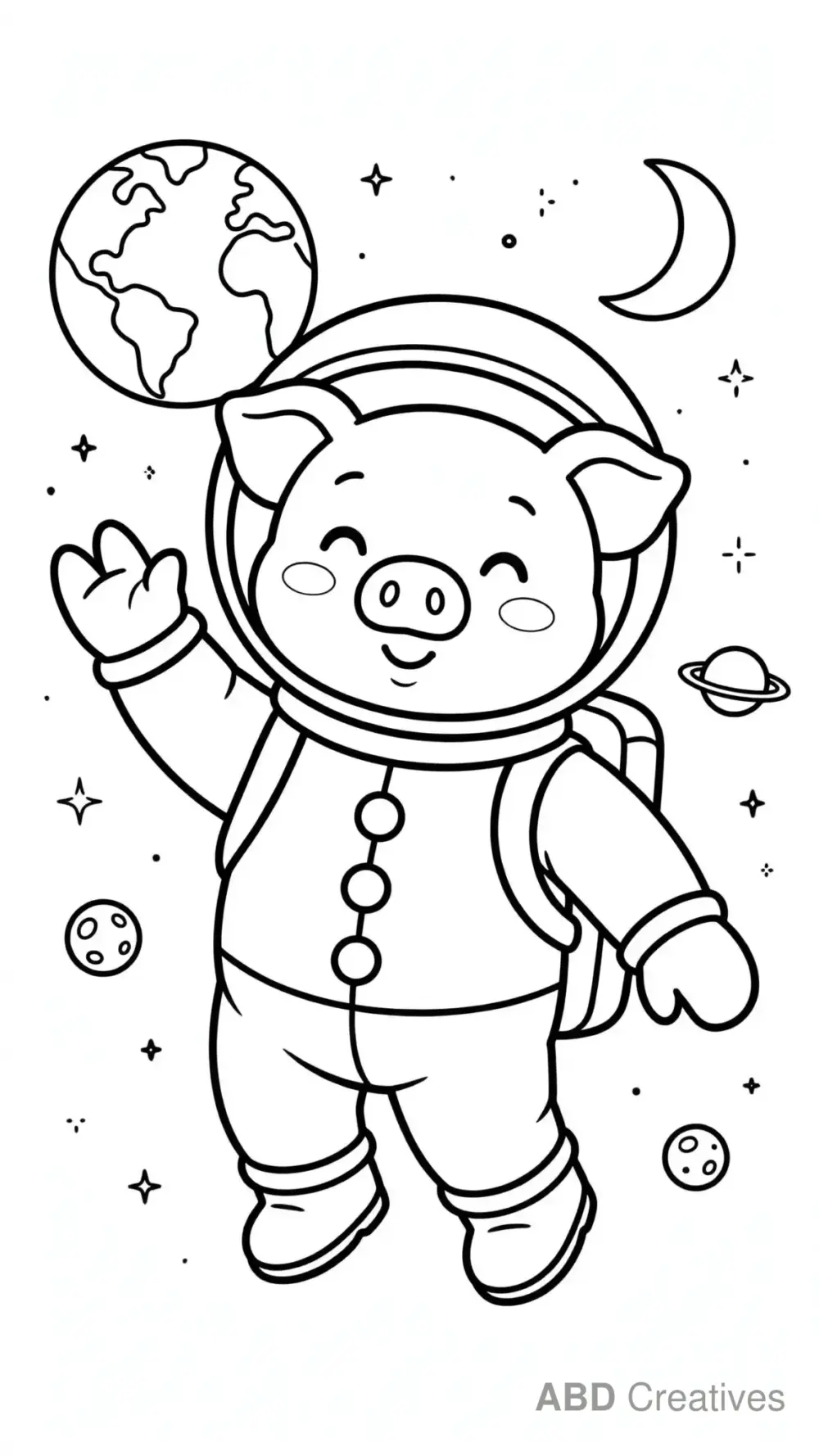 Astronaut Pig Floating in Space Coloring Page