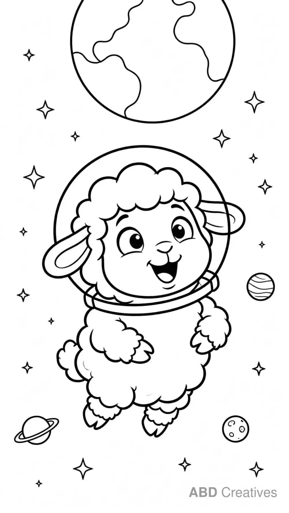 Astronaut Sheep Floating in Space Coloring Page
