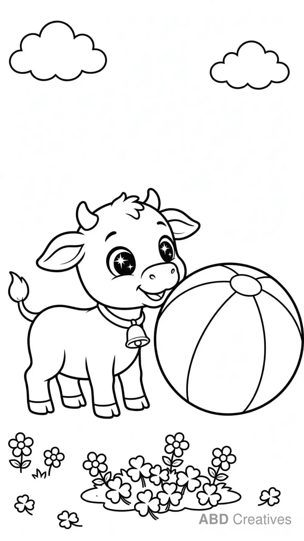 Baby Calf Playing with a Ball Coloring Page