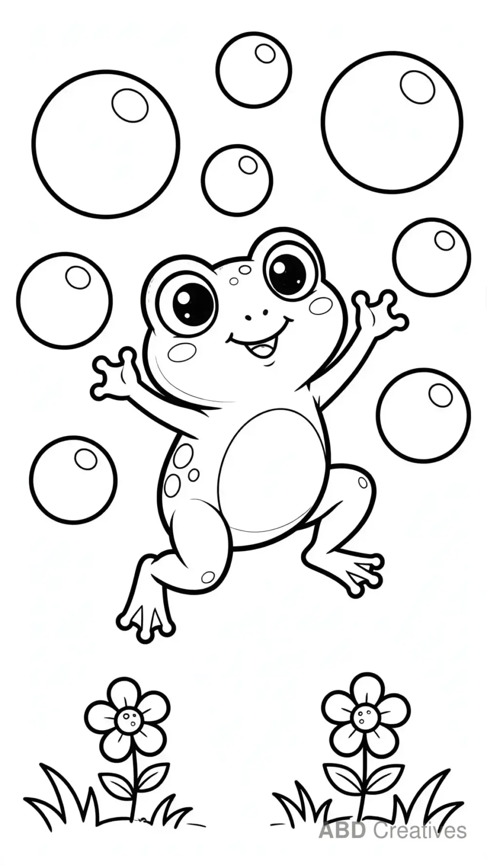 Baby Frog Playing with Bubbles Coloring Page