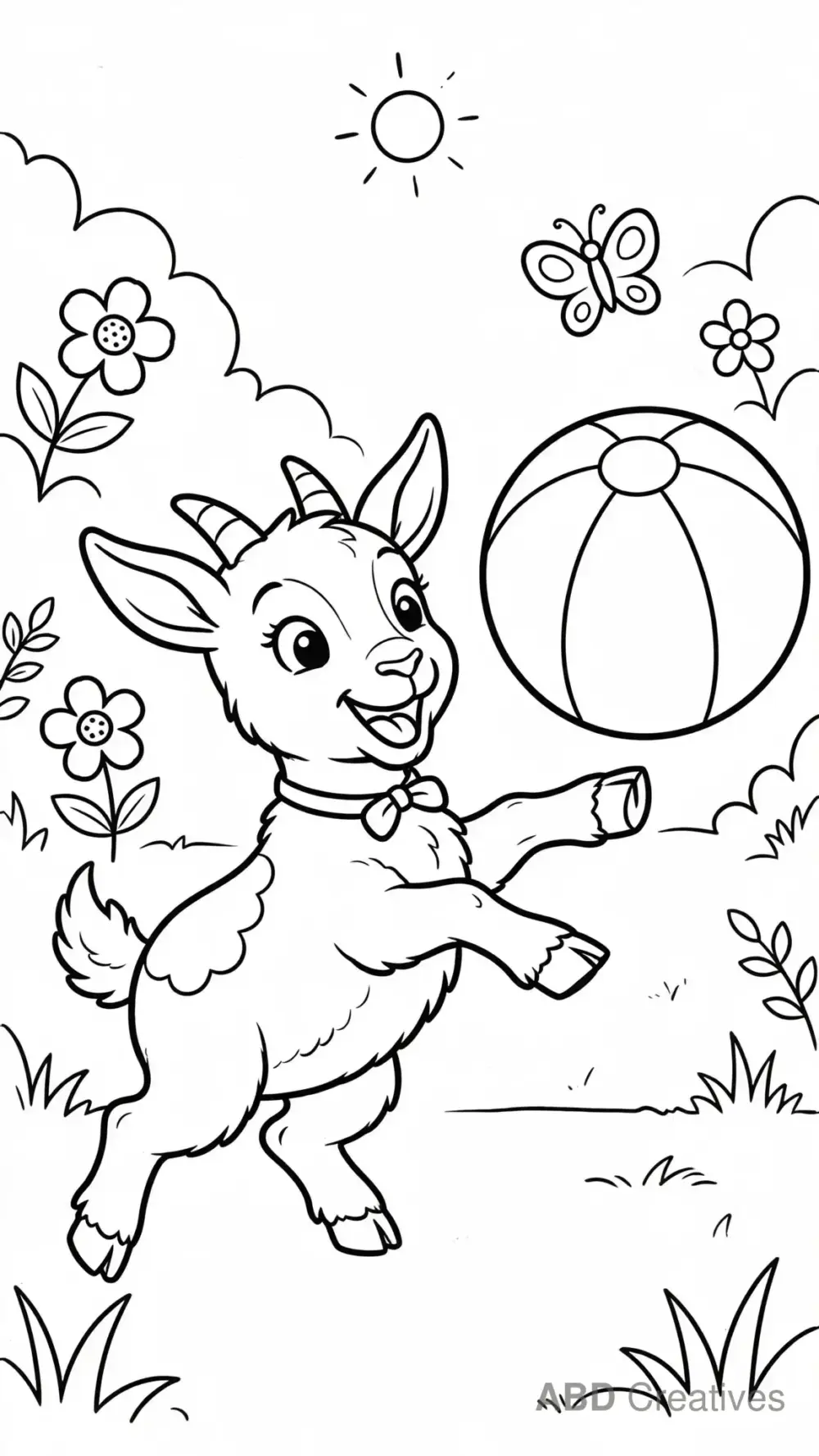 Baby Goat Playing with a Ball Coloring Page