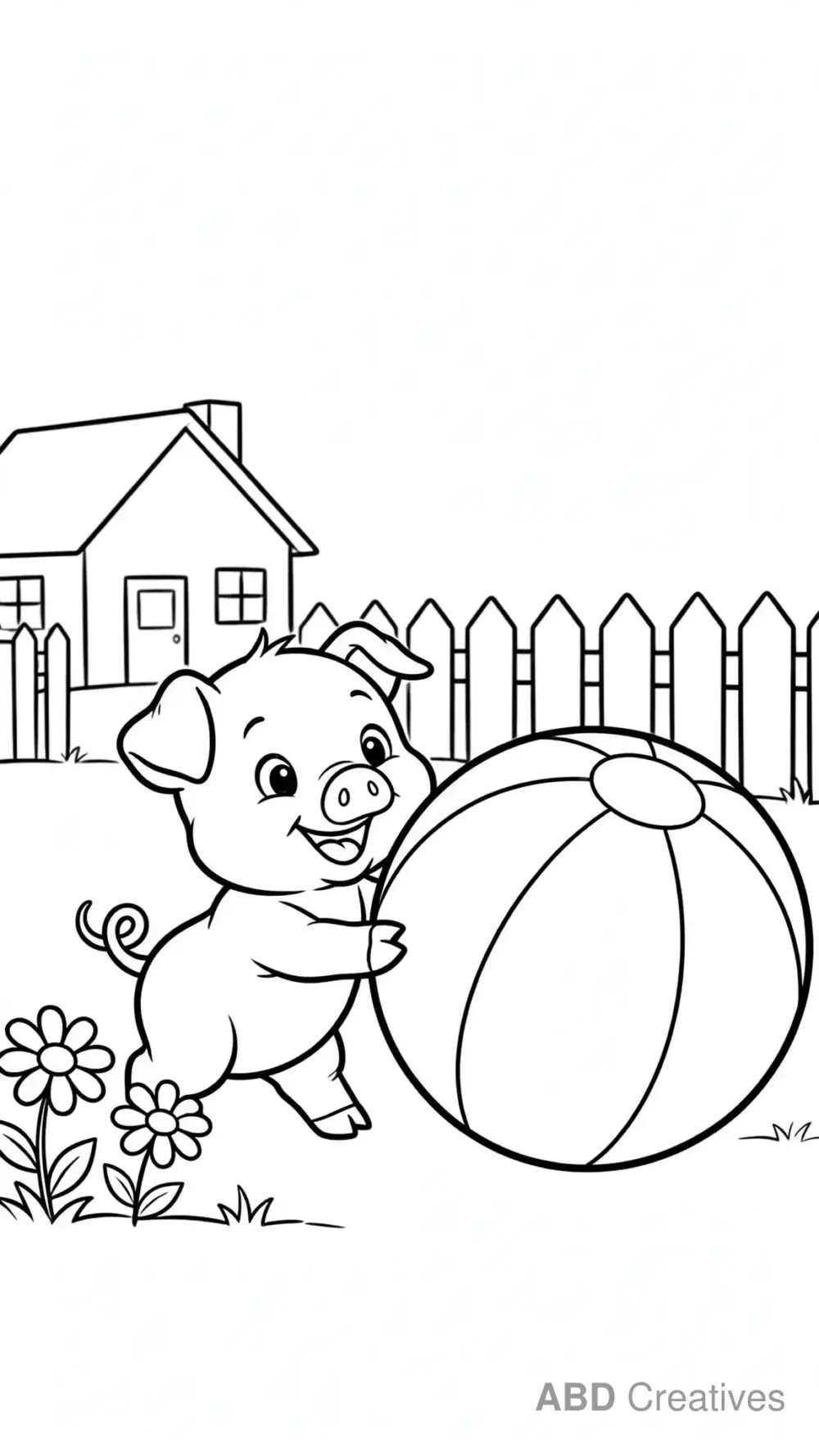 Baby Piglet Playing with a Ball Coloring Page