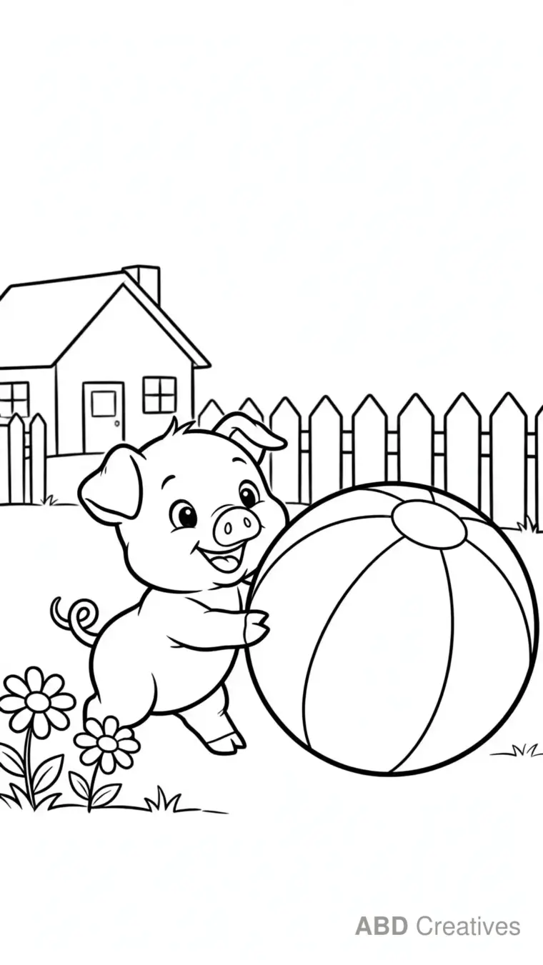 Baby Piglet Playing with a Ball Coloring Page