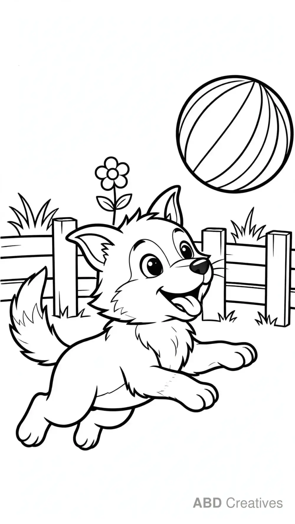 Baby Wolf Playing with a Ball Coloring Page
