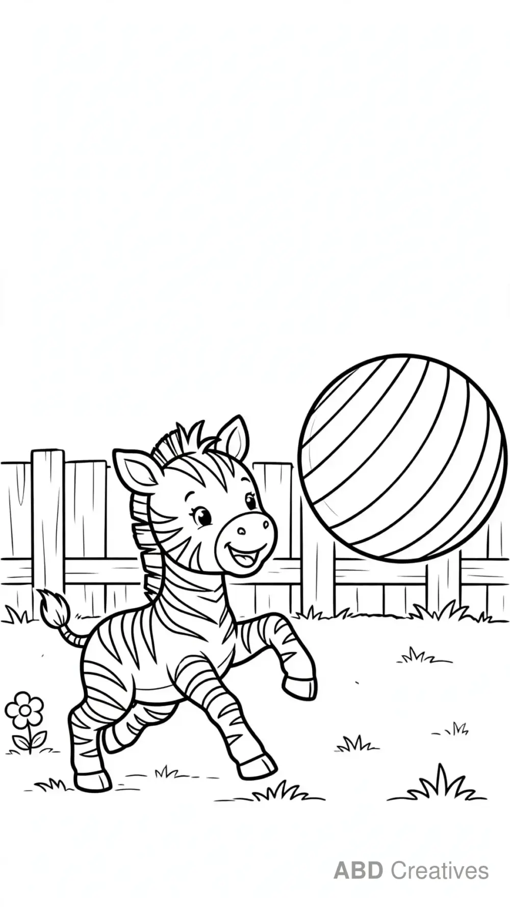 Baby Zebra Playing with a Ball Coloring Page