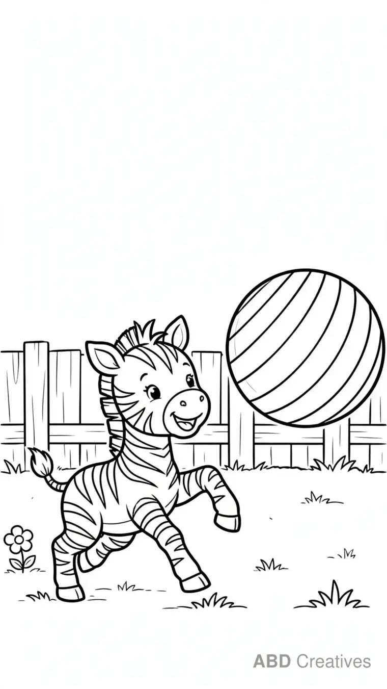 Baby Zebra Playing with a Ball Coloring Page