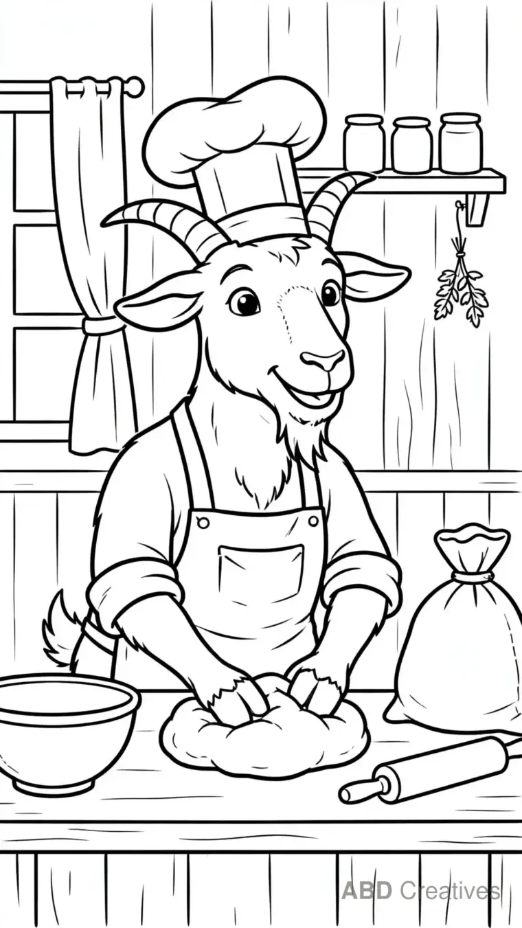 Chef Goat Baking Bread Coloring Page