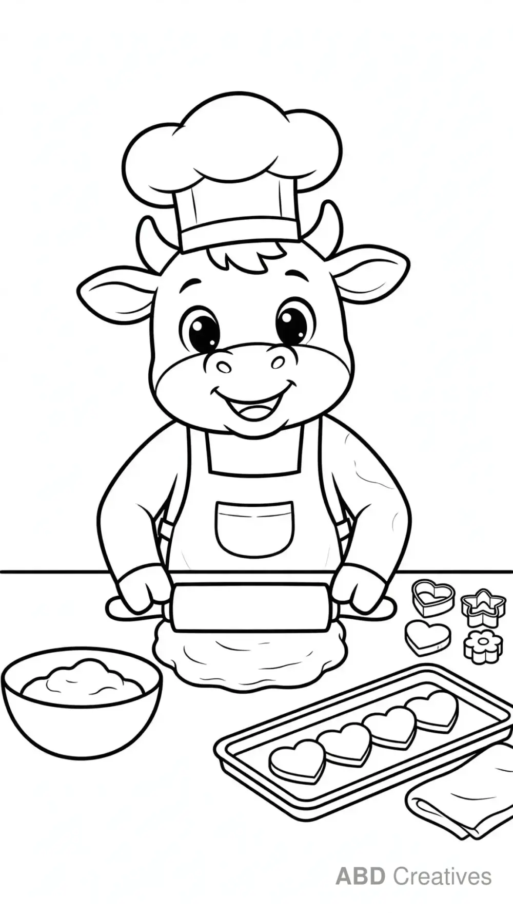 Cow Chef Baking Cookies Coloring Page