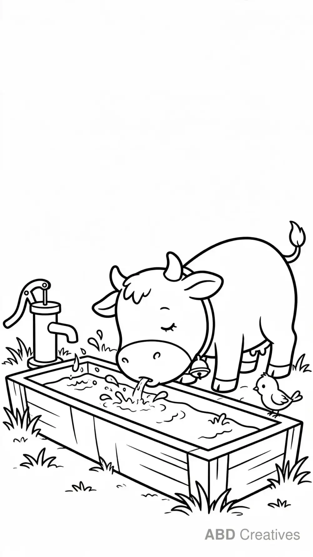 Cow Drinking Water from a Trough Coloring Page