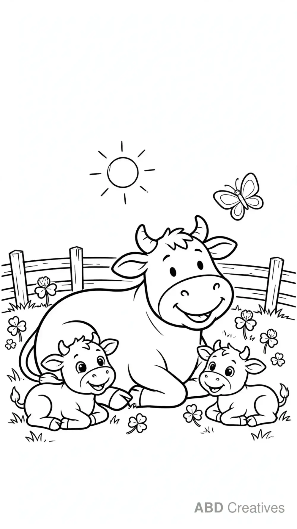 Cow Family Resting in the Pasture Coloring Page