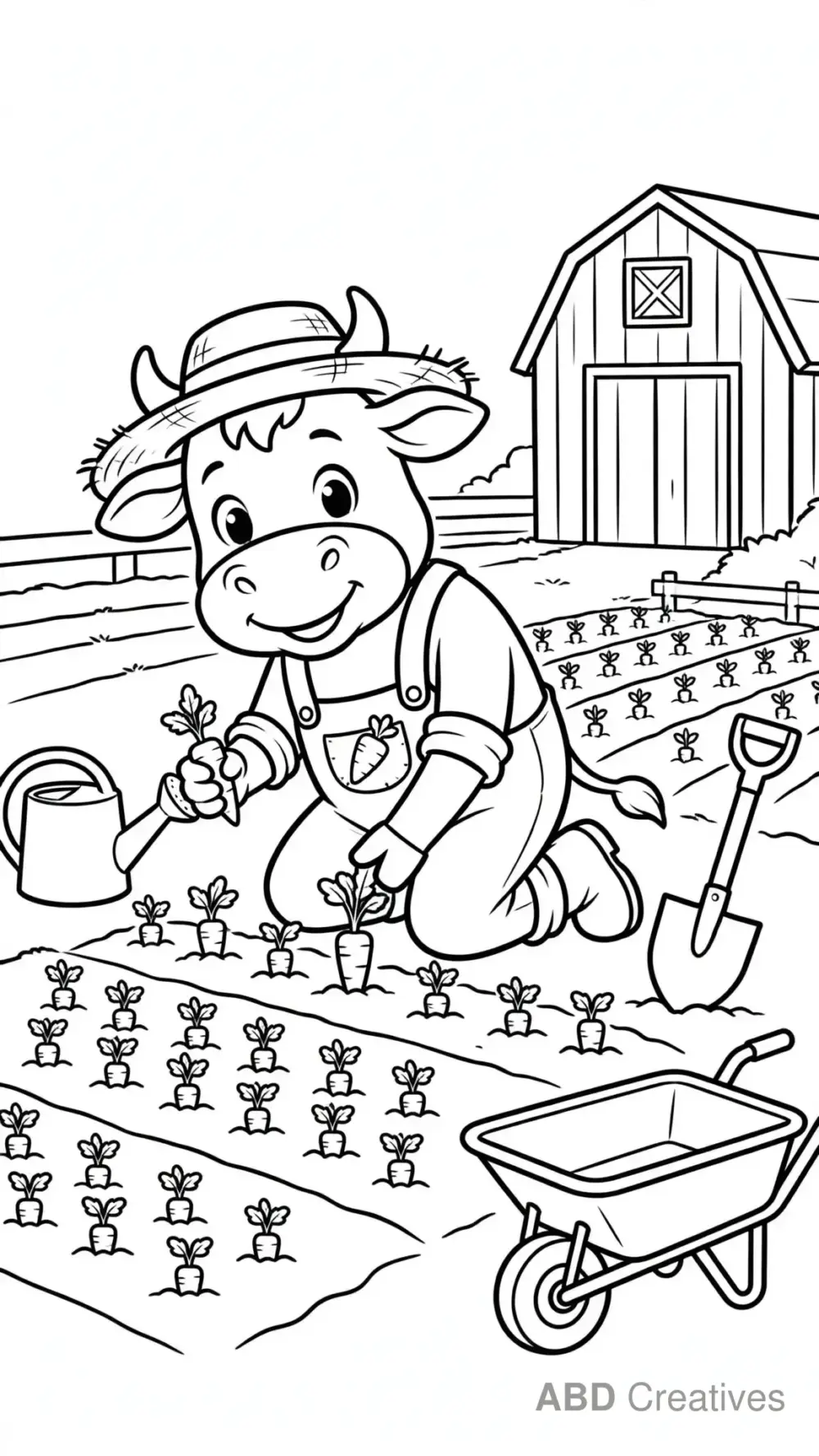 Cow Farmer Planting Carrots Coloring Page