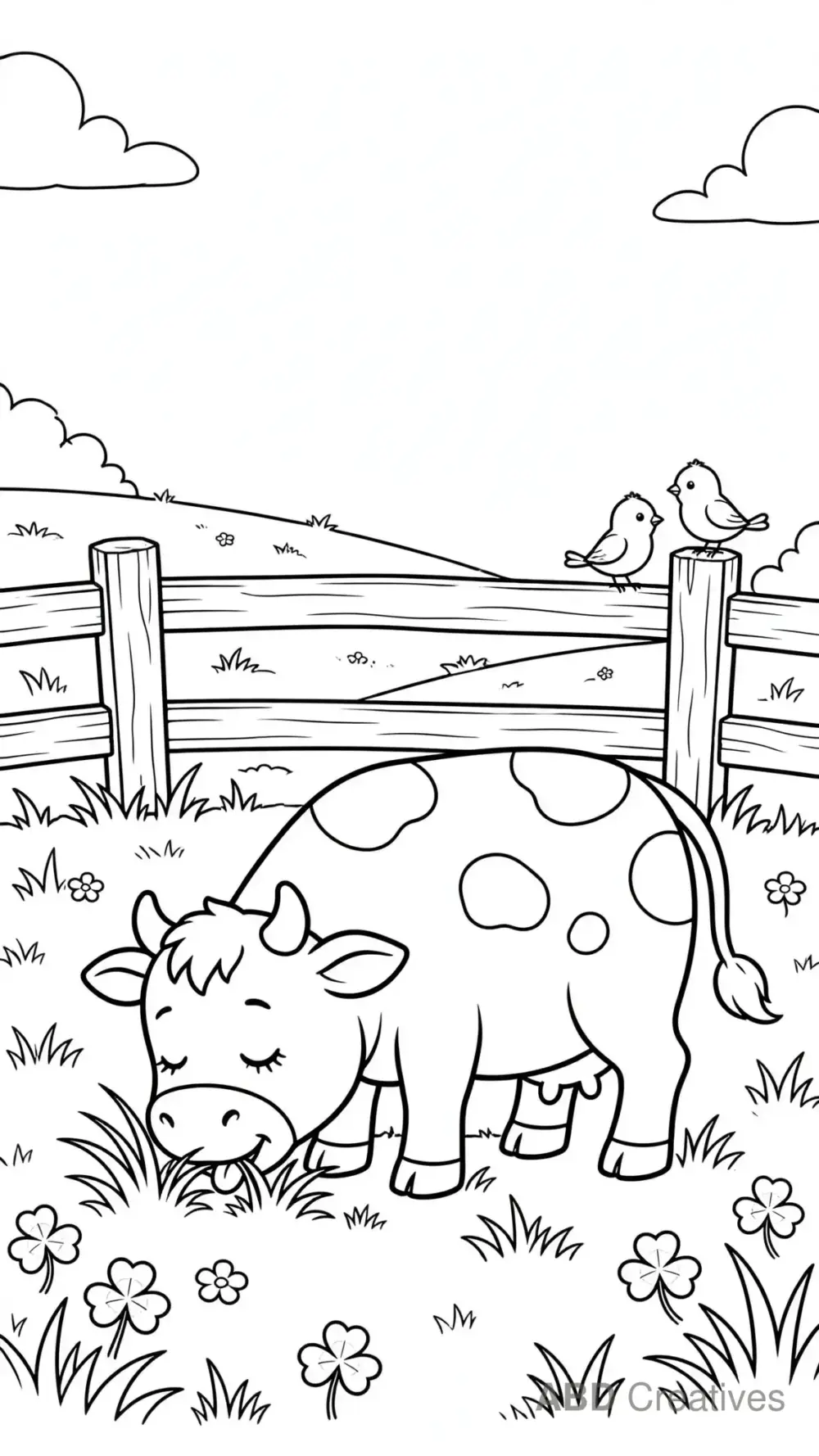 Cow Grazing on Fresh Grass Coloring Page
