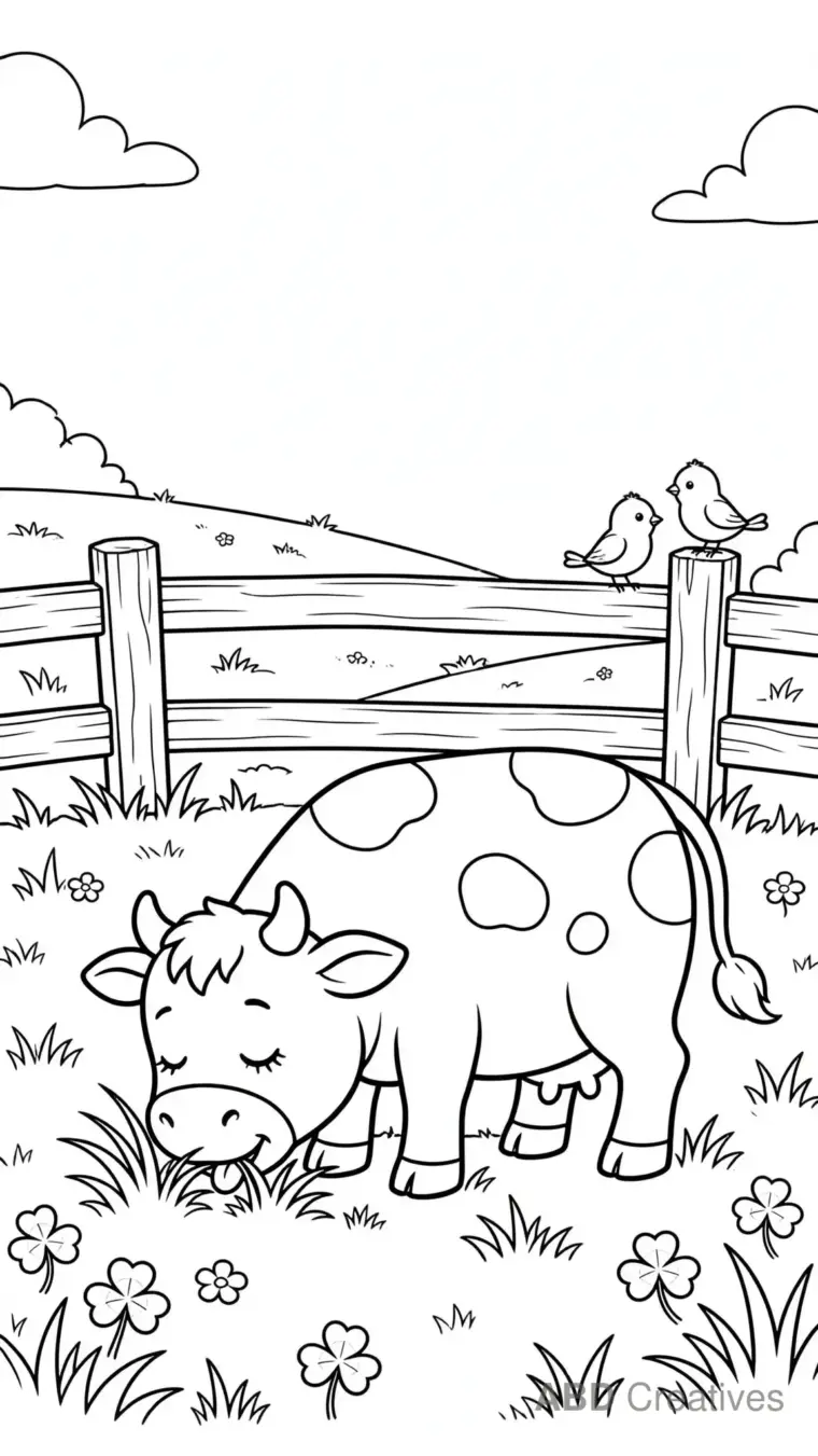 Cow Grazing on Fresh Grass Coloring Page