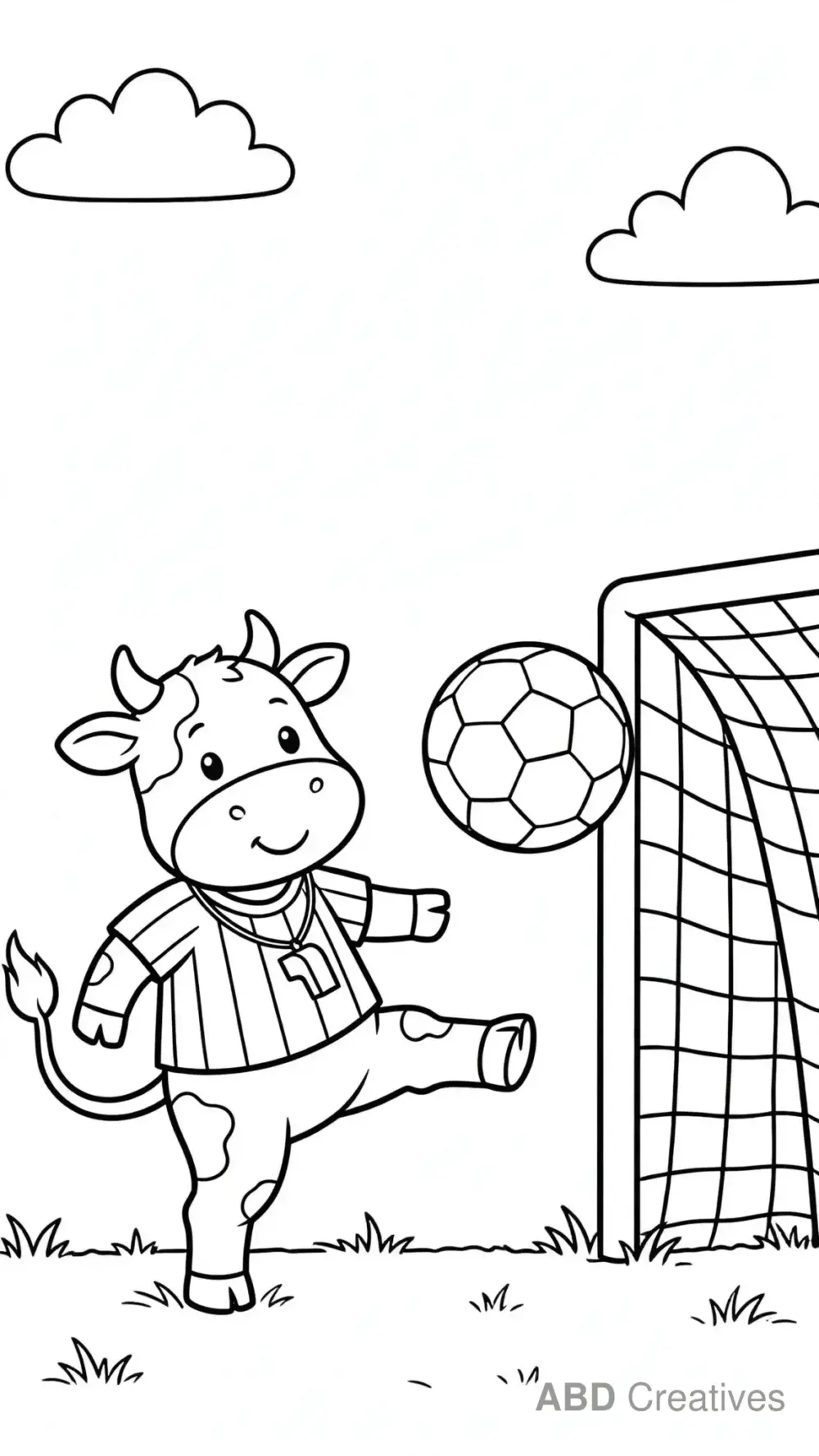 Cow Playing Soccer in the Field Coloring Page