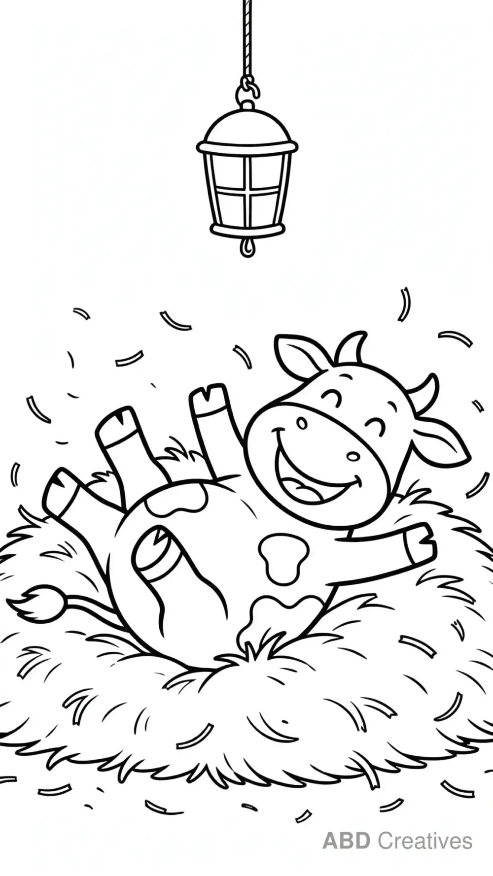 Cow Rolling in the Hay Coloring Page